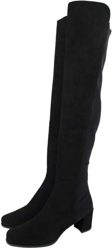 Women's Mid Black Suede With Elastic Back Knee Boot - Image 4