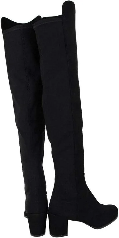Women's Mid Black Suede With Elastic Back Knee Boot - Image 5