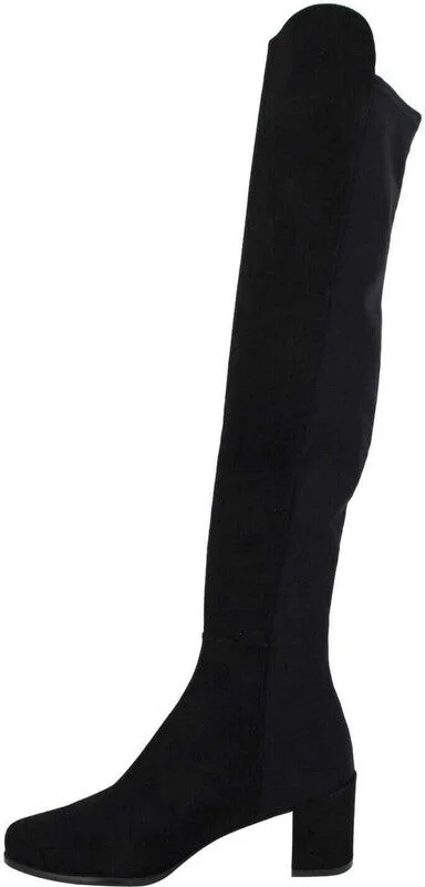 Women's Mid Black Suede With Elastic Back Knee Boot - Image 6
