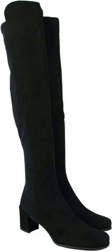 Women's Mid Black Suede With Elastic Back Knee Boot - Image 11