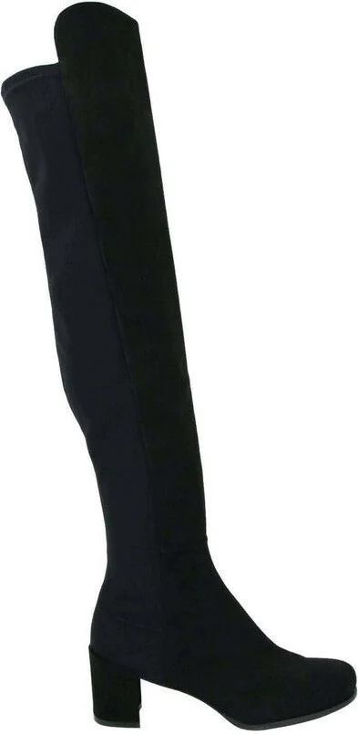 Women's Mid Black Suede With Elastic Back Knee Boot