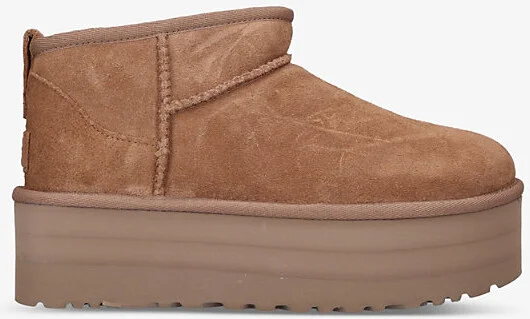 Womens Mid Brown Classic Ultra Mini Platform Suede and Shearling Boots Eur 37 / 4 Uk Women