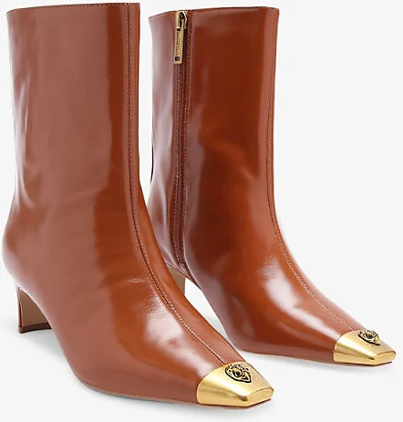 Womens Mid Brown Regent Toe-Cap Heeled Patent-Leather Ankle Boots Eur 38/5 Uk Women - Image 2