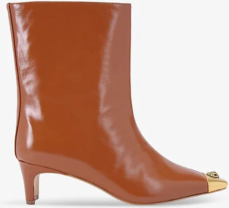 Womens Mid Brown Regent Toe-Cap Heeled Patent-Leather Ankle Boots Eur 38/5 Uk Women