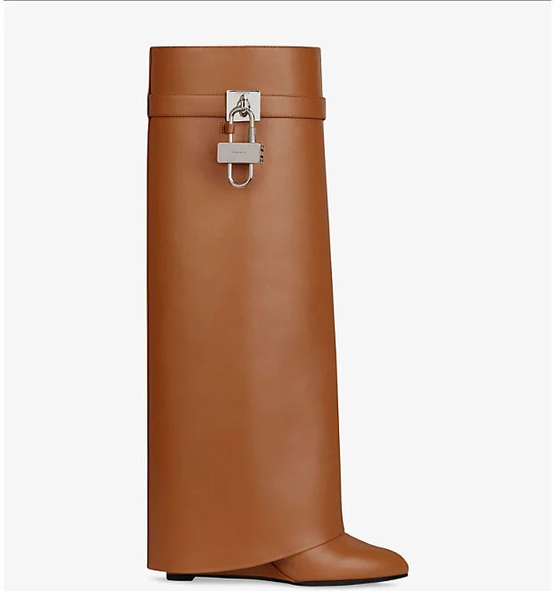 Womens Mid Brown Shark Lock Leather Heeled Boots Eur 36 / 3 Uk Women - Image 2