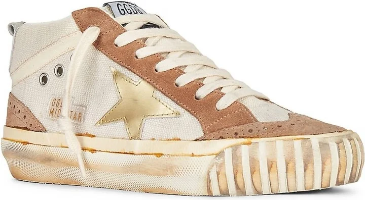Women's Mid Star Sneakers In Natural White, Brown, Golden, Cream, & Optic White