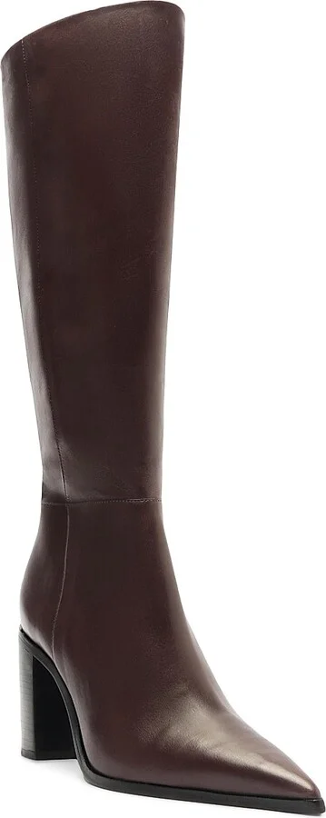 Women's Mikki 85MM Block-Heel Leather Boots - Dark Chocolate - Size 6.5 - Image 2