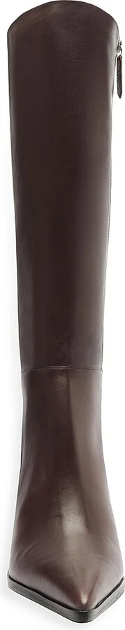 Women's Mikki 85MM Block-Heel Leather Boots - Dark Chocolate - Size 6.5 - Image 6
