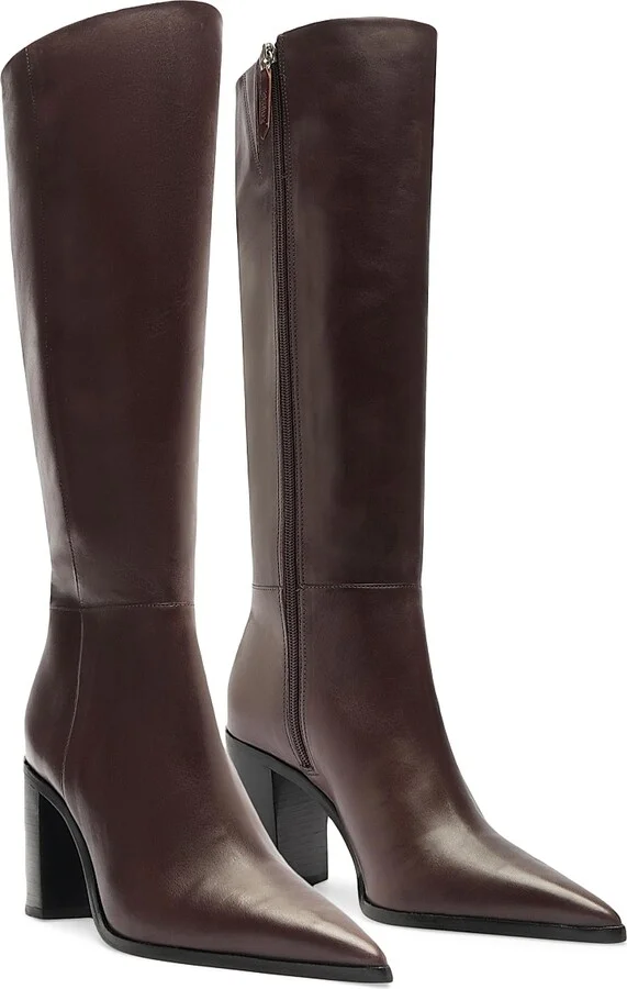 Women's Mikki 85MM Block-Heel Leather Boots - Dark Chocolate - Size 6.5 - Image 9