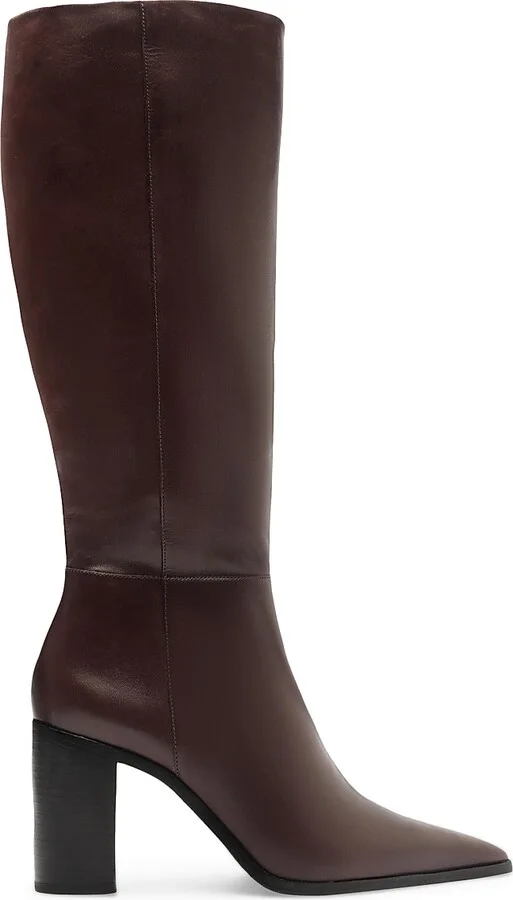 Women's Mikki 85MM Block-Heel Leather Boots - Dark Chocolate - Size 6.5