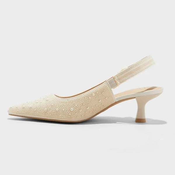 Women's Milan Pearl Slingback Heels - A New Day™ : Closed Pointed Toe, Cushioned Insole, Satin Finish, Medium Width - Image 2
