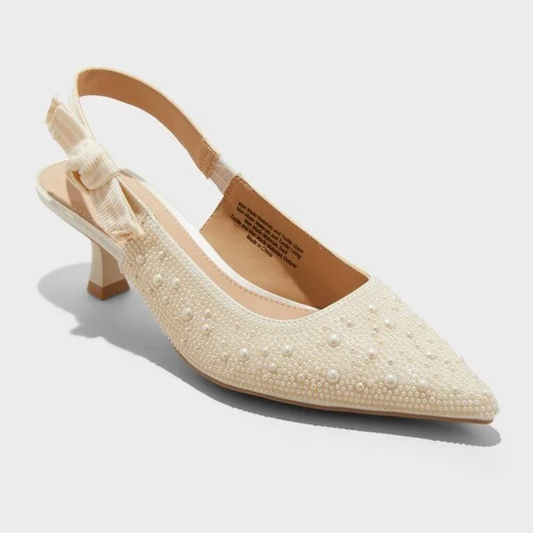 Women's Milan Pearl Slingback Heels - A New Day™ : Closed Pointed Toe, Cushioned Insole, Satin Finish, Medium Width