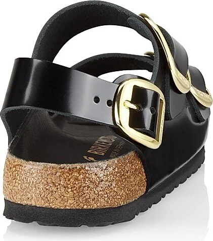 Women's Milano Big Buckle Leather Sandals - High Shine Black - Size 5 - Image 3