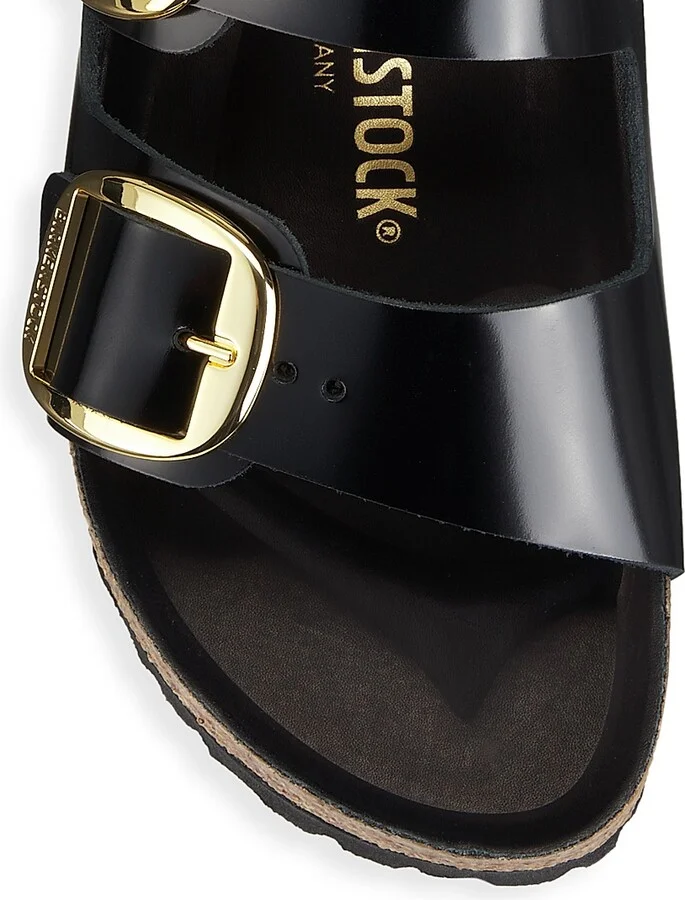 Women's Milano Big Buckle Leather Sandals - High Shine Black - Size 5 - Image 4