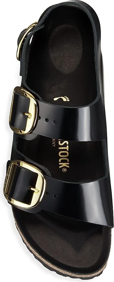 Women's Milano Big Buckle Leather Sandals - High Shine Black - Size 5 - Image 5