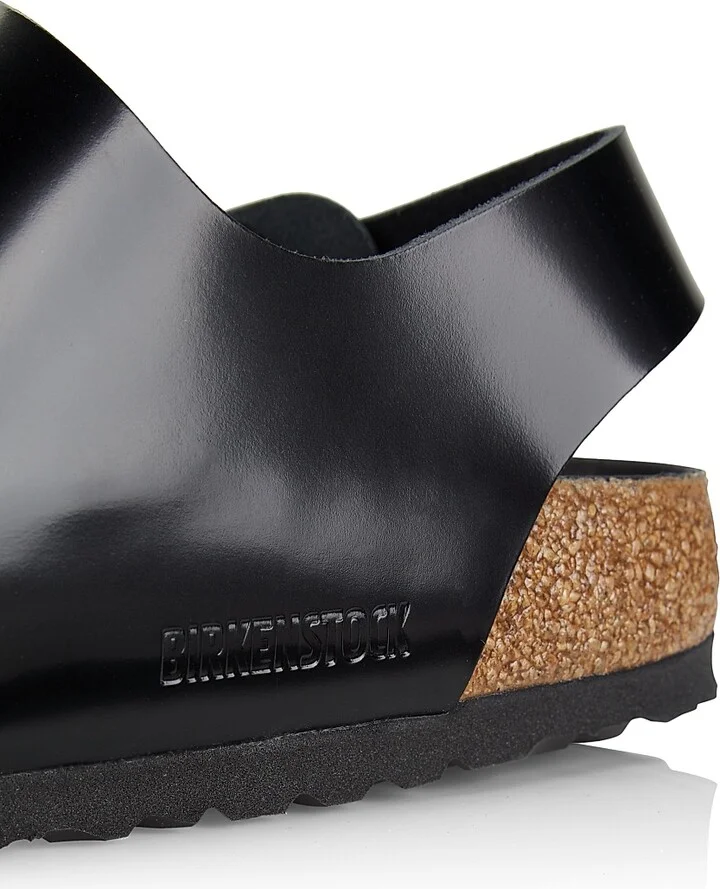 Women's Milano Big Buckle Leather Sandals - High Shine Black - Size 5 - Image 6