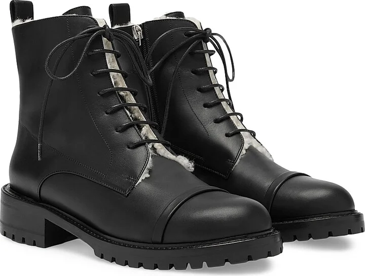 Women's Miller Leather with Shearling Lining Combat Boots - Black Natural - Size 12 - Image 2