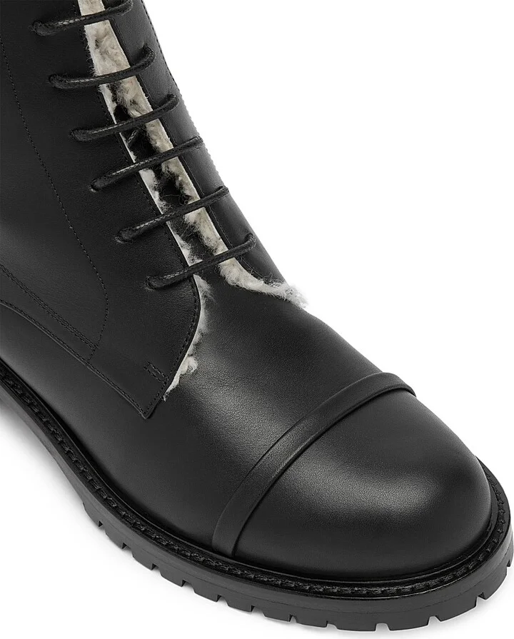 Women's Miller Leather with Shearling Lining Combat Boots - Black Natural - Size 12 - Image 4