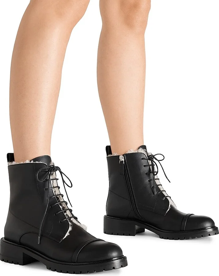Women's Miller Leather with Shearling Lining Combat Boots - Black Natural - Size 12 - Image 5