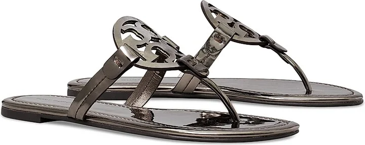 Women's Miller Logo Flat Sandals - Shiny Dark Grey - Size 10 - Image 2
