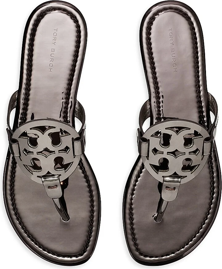 Women's Miller Logo Flat Sandals - Shiny Dark Grey - Size 10 - Image 3