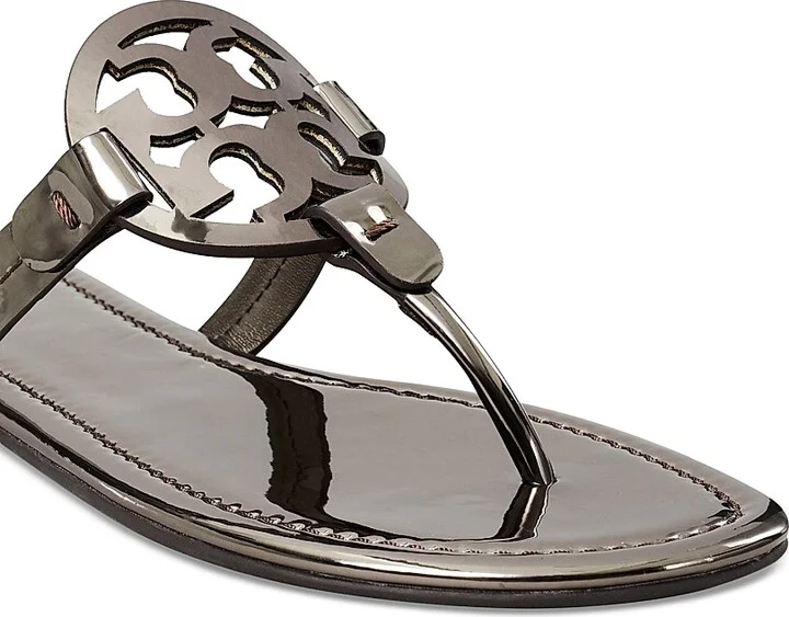 Women's Miller Logo Flat Sandals - Shiny Dark Grey - Size 10 - Image 4