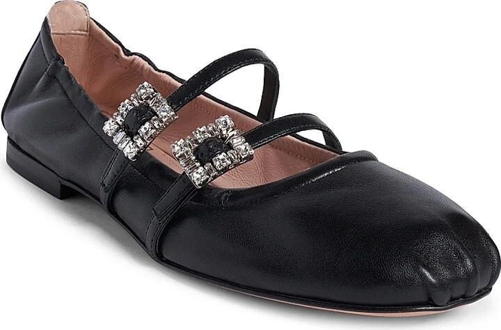 Women's Mini Strap Strass Leather Ballerina Flats - Nero - Size 6 - Image 2