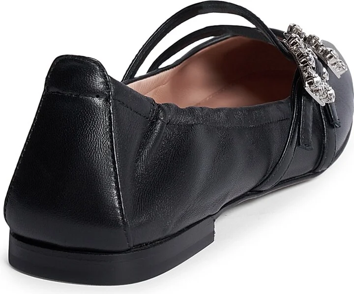 Women's Mini Strap Strass Leather Ballerina Flats - Nero - Size 6 - Image 3