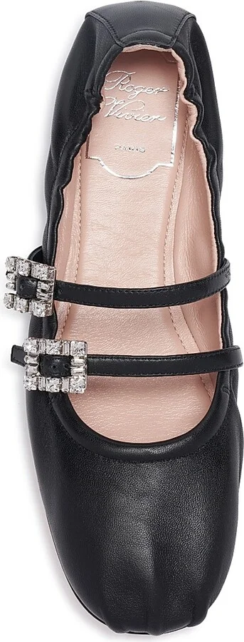 Women's Mini Strap Strass Leather Ballerina Flats - Nero - Size 6 - Image 5