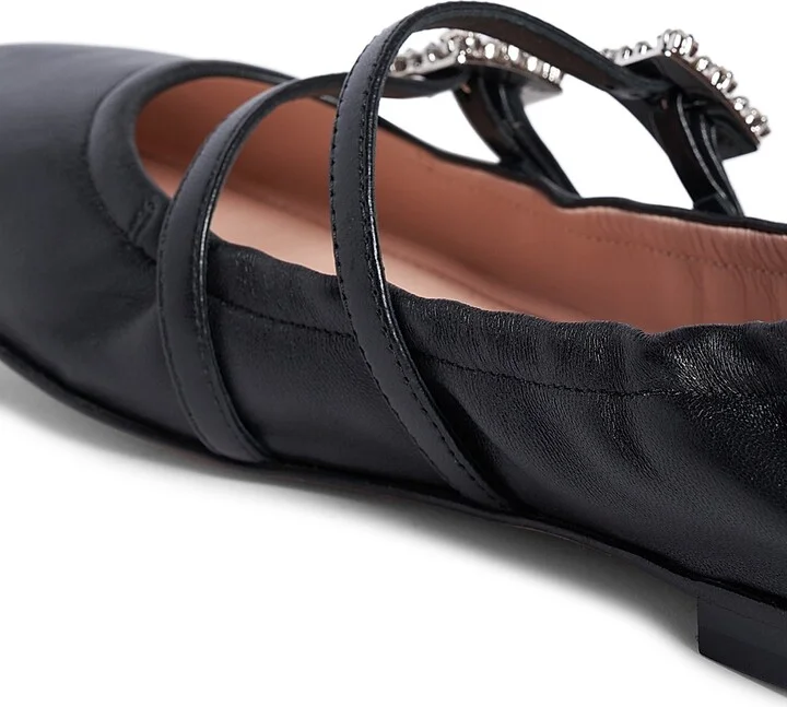 Women's Mini Strap Strass Leather Ballerina Flats - Nero - Size 6 - Image 8