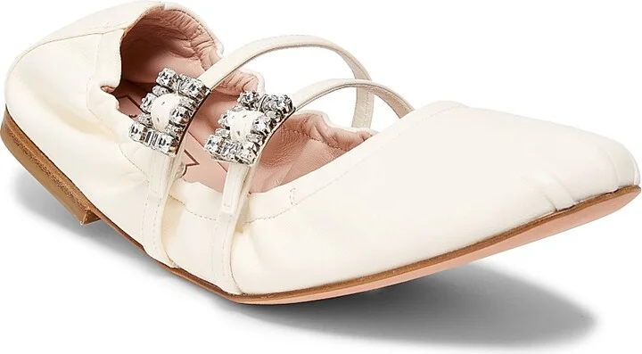 Women's Mini Strap Strass Leather Ballerina Flats - Nero - Size 6 - Image 9