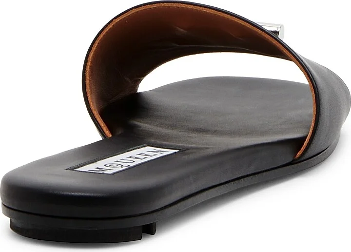 Women's Minimalist Leather Sandals - Black Silver - Size 6 - Image 3