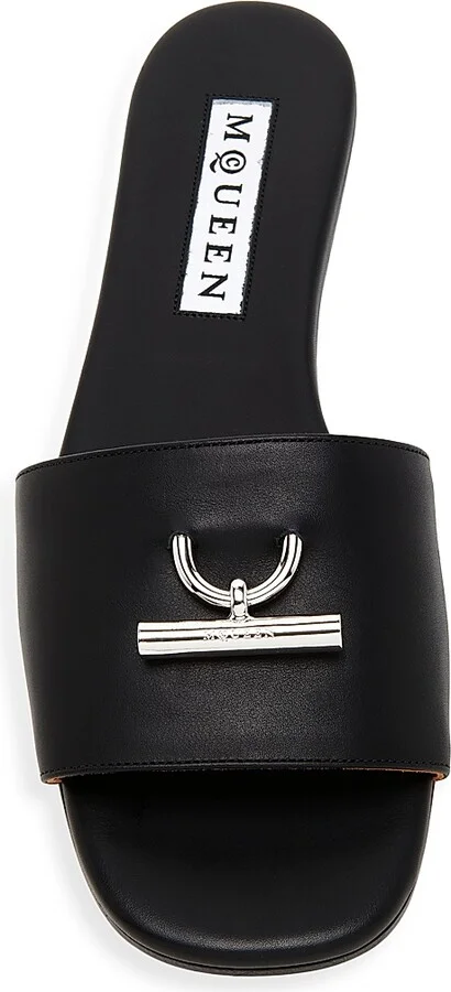 Women's Minimalist Leather Sandals - Black Silver - Size 6 - Image 4