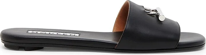Women's Minimalist Leather Sandals - Black Silver - Size 6