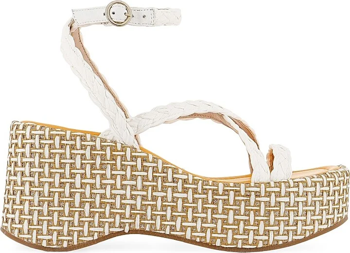 Women's Miranda Flatform 90MM Raffia Sandals - White Raffia - Size 10