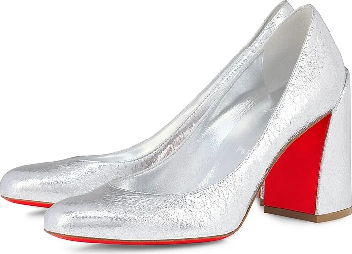 Women's Miss Sab 85MM Laminated Leather Pumps - Silver - Size 5 - Image 2
