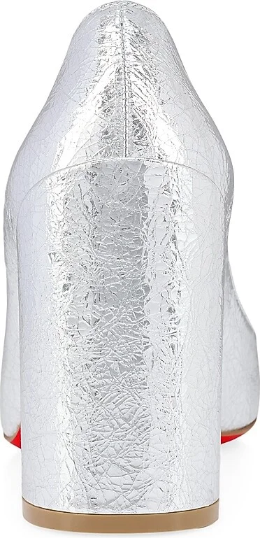 Women's Miss Sab 85MM Laminated Leather Pumps - Silver - Size 5 - Image 3