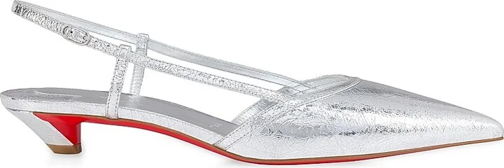 Women's Miss Z Slingina Laminated Leather 25MM Pumps - Silver - Size 6