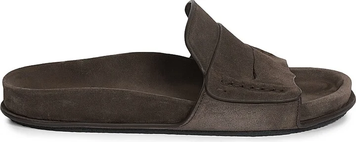 Women's Mocassin-Style Suede Slides - Dark Brown - Size 5 Sandals