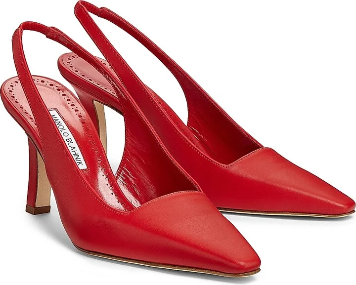 Women's Moirasli Leather Slingback Pumps - Bright Red - Size 5 - Image 2