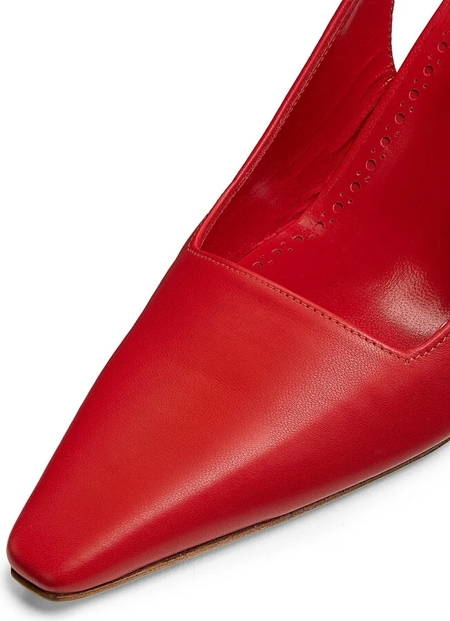 Women's Moirasli Leather Slingback Pumps - Bright Red - Size 5 - Image 6