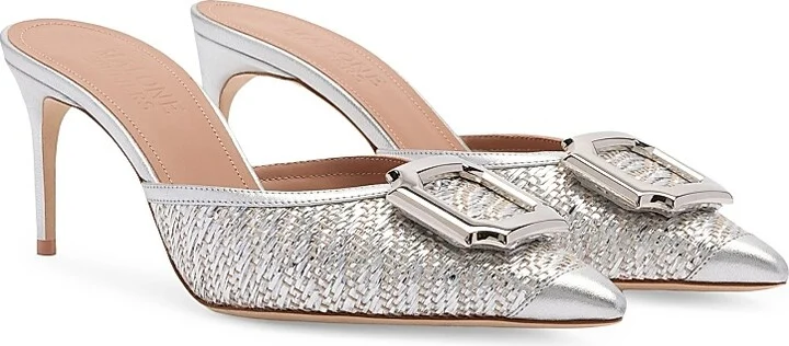 Women's Mona 70MM Metallic Raffia Mules - Silver - Size 8.5 - Image 2