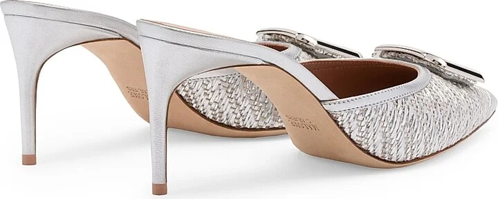 Women's Mona 70MM Metallic Raffia Mules - Silver - Size 8.5 - Image 3
