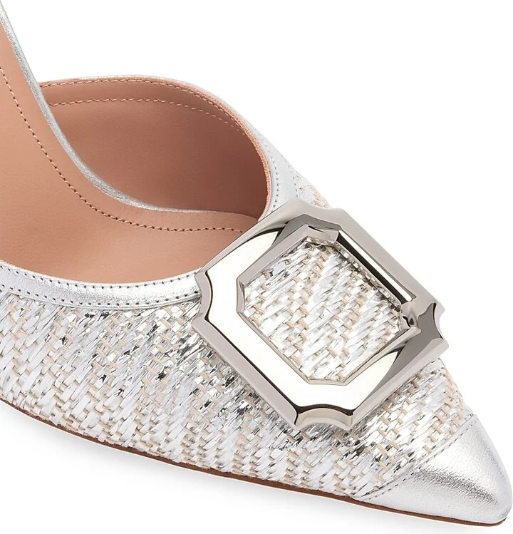 Women's Mona 70MM Metallic Raffia Mules - Silver - Size 8.5 - Image 4