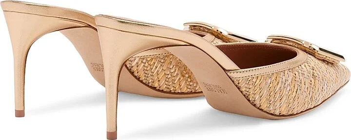 Women's Mona 70MM Metallic Raffia Mules - Silver - Size 8.5 - Image 7