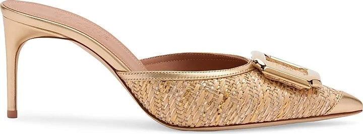 Women's Mona 70MM Metallic Raffia Mules - Silver - Size 8.5 - Image 10