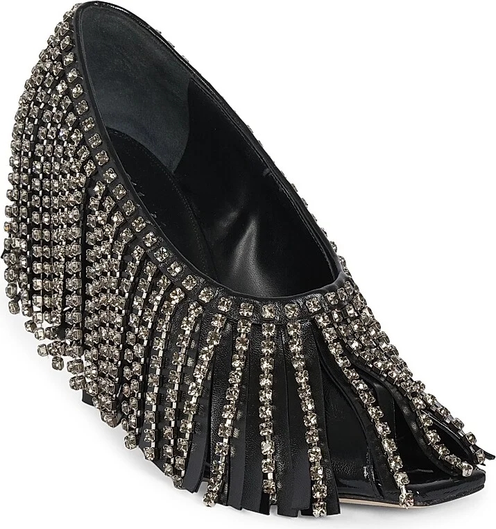 Women's Mona 95MM Crystal Fringe Leather Pumps - Black Silver - Size 9 - Image 2