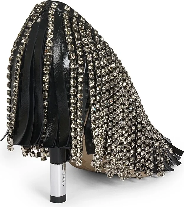 Women's Mona 95MM Crystal Fringe Leather Pumps - Black Silver - Size 9 - Image 3