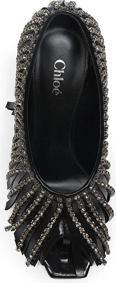 Women's Mona 95MM Crystal Fringe Leather Pumps - Black Silver - Size 9 - Image 4