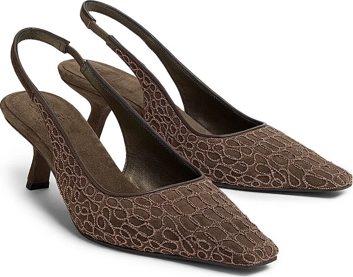 Women's Monili-Embroidered Suede Slingback Pumps - Grey Brown - Size 6.5 - Image 2